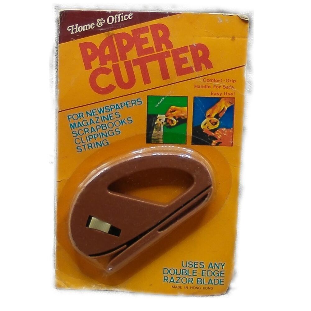 Vintage 1980s Home & Office Paper Cutter Double Edge Razor Blade Brown NOS